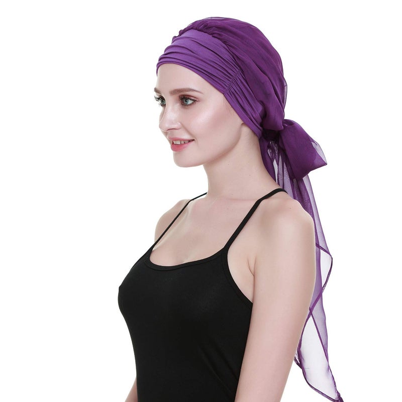 FocusCare Cancer HeadCovers for Women Pre Tied Headwrap Chemo Patient Turbans Scarves Dark Purple - Image 3